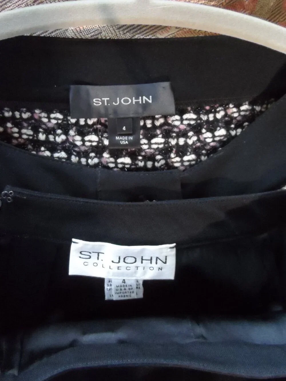 St. John Collection Bouclé Knit Skirt Suit Black Pink White Size 4 - Picture 16 of 16
